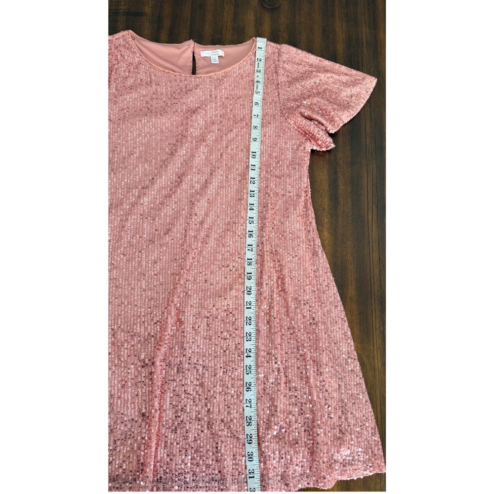 LC Lauren Conrad Pink Peach Sequin Flutter Sleeve Shift Dress Size Medium - Picture 10 of 11